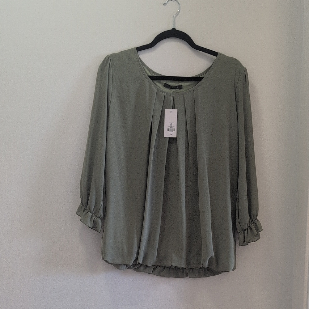 Suzy Shier Sheer Sage Green Blouse